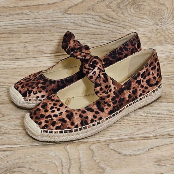 JESSICA SIMPSON Lyera Espadrille Flats Size 8M Leopard Print Bow Canvas Shoes - Picture 1 of 8